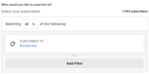 send email to subscribers tagged with broadcast